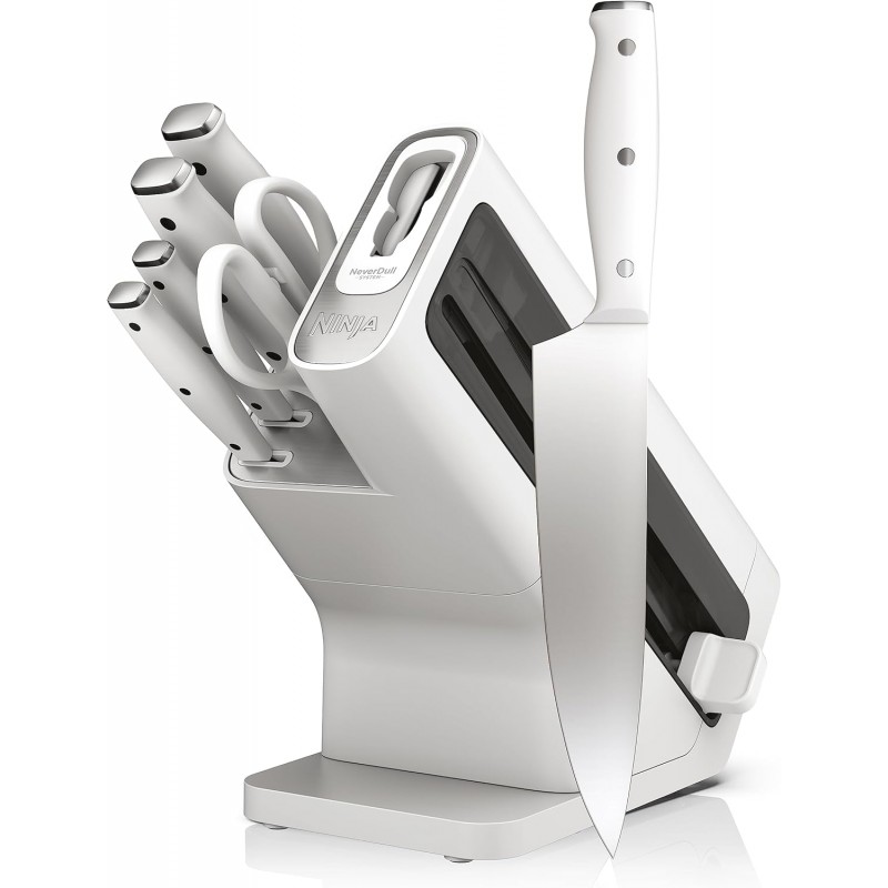 Ninja K12007WHBN NeverDull 7-Piece Prep Knife System, Essential, High Carbon Stainless Steel, Built-in Sharpener, White