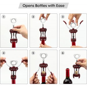 Beneno Wine Opener, Zinc Alloy Premium Wing Corkscrew with Multifunctional Bottles Opener, Sharp Wine Corkscrew with Ergonomic Non-Slip Wing Handle, Purple
