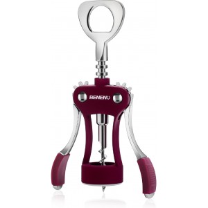 Beneno Wine Opener, Zinc Alloy Premium Wing Corkscrew with Multifunctional Bottles Opener, Sharp Wine Corkscrew with Ergonomic Non-Slip Wing Handle, Purple