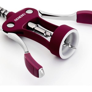 Beneno Wine Opener, Zinc Alloy Premium Wing Corkscrew with Multifunctional Bottles Opener, Sharp Wine Corkscrew with Ergonomic Non-Slip Wing Handle, Purple