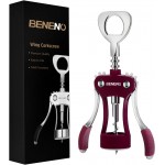 Beneno Wine Opener, Zinc Alloy Premium Wing Corkscrew with Multifunctional Bottles Opener, Sharp Wine Corkscrew with Ergonomic Non-Slip Wing Handle, Purple