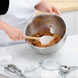 Tovolo Silicone Spatula Wooden Handle for Cooking Baking Mixing, Heat Resistant Food Safe BPA Free Flexible Silicone Baking Spatula with Wood Handles Kitchen Utensils Nonstick Safe, White