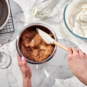 Tovolo Silicone Spatula Wooden Handle for Cooking Baking Mixing, Heat Resistant Food Safe BPA Free Flexible Silicone Baking Spatula with Wood Handles Kitchen Utensils Nonstick Safe, White