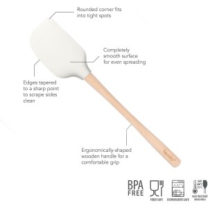 Tovolo Silicone Spatula Wooden Handle for Cooking Baking Mixing, Heat Resistant Food Safe BPA Free Flexible Silicone Baking Spatula with Wood Handles Kitchen Utensils Nonstick Safe, White