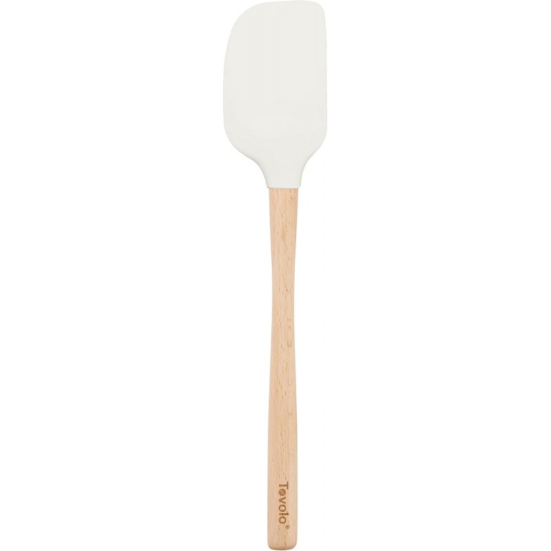 Tovolo Silicone Spatula Wooden Handle for Cooking Baking Mixing, Heat Resistant Food Safe BPA Free Flexible Silicone Baking Spatula with Wood Handles Kitchen Utensils Nonstick Safe, White