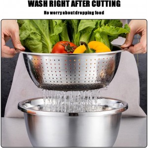 Slowtee 3 in 1 Stainless Steel Grater Shredder Slicer with Colander Drain Basin Bowl for Vegetables Fruits Salad as Washing Basket in Kitchen