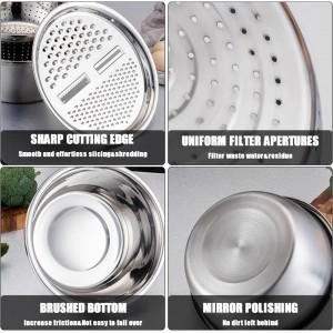 Slowtee 3 in 1 Stainless Steel Grater Shredder Slicer with Colander Drain Basin Bowl for Vegetables Fruits Salad as Washing Basket in Kitchen