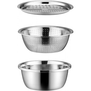 Slowtee 3 in 1 Stainless Steel Grater Shredder Slicer with Colander Drain Basin Bowl for Vegetables Fruits Salad as Washing Basket in Kitchen