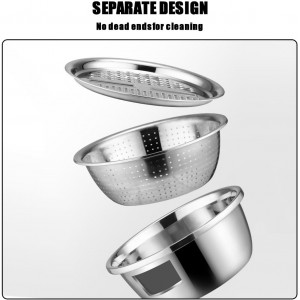 Slowtee 3 in 1 Stainless Steel Grater Shredder Slicer with Colander Drain Basin Bowl for Vegetables Fruits Salad as Washing Basket in Kitchen