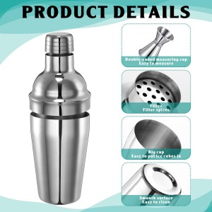 Umigy Cocktail Shaker Set Martini Shaker Bulk Stainless Steel Martini Mixer with Strainer and Double Measuring Jigger for Bar Party Home Use Wine Bar(18 Oz/ 550 ml,4 Packs)