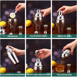 Umigy Cocktail Shaker Set Martini Shaker Bulk Stainless Steel Martini Mixer with Strainer and Double Measuring Jigger for Bar Party Home Use Wine Bar(18 Oz/ 550 ml,4 Packs)