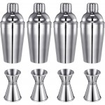 Umigy Cocktail Shaker Set Martini Shaker Bulk Stainless Steel Martini Mixer with Strainer and Double Measuring Jigger for Bar Party Home Use Wine Bar(18 Oz/ 550 ml,4 Packs)