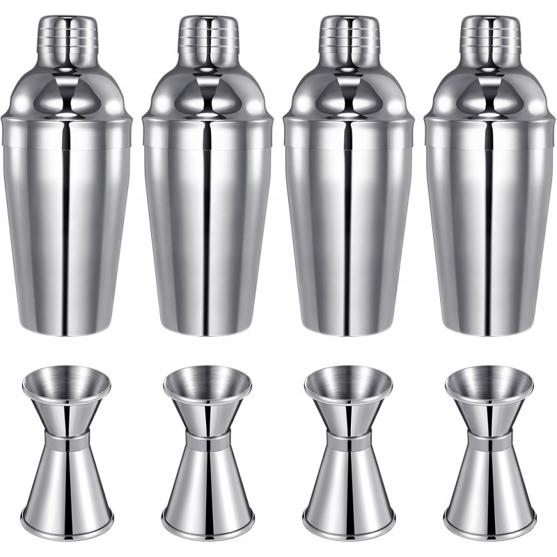 Umigy Cocktail Shaker Set Martini Shaker Bulk Stainless Steel Martini Mixer with Strainer and Double Measuring Jigger for Bar Party Home Use Wine Bar(18 Oz/ 550 ml,4 Packs)