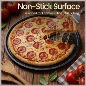 Non-Stick Pizza Pan with Holes - 13-Inch Perforated Pizza Crisper Carbon Steel Pizza Pan - 1 Round Pizza Trays PFOA PFOS and PTFE Free