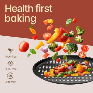 Non-Stick Pizza Pan with Holes - 13-Inch Perforated Pizza Crisper Carbon Steel Pizza Pan - 1 Round Pizza Trays PFOA PFOS and PTFE Free