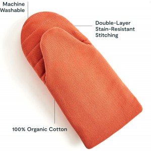 Caraway Oven Mitts - 100% Organic Cotton Oven Mitt - Double-Layer & Stain-Resistant Stitching - Safe Handling of Hot Kitchenware - Set of 2 - Perracotta