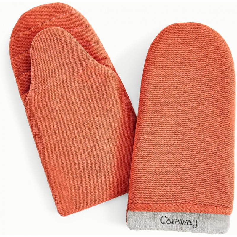Caraway Oven Mitts - 100% Organic Cotton Oven Mitt - Double-Layer & Stain-Resistant Stitching - Safe Handling of Hot Kitchenware - Set of 2 - Perracotta