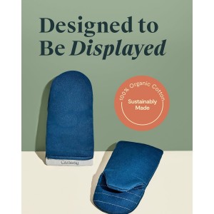 Caraway Oven Mitts - 100% Organic Cotton Oven Mitt - Double-Layer & Stain-Resistant Stitching - Safe Handling of Hot Kitchenware - Set of 2 - Navy