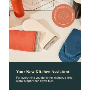 Caraway Oven Mitts - 100% Organic Cotton Oven Mitt - Double-Layer & Stain-Resistant Stitching - Safe Handling of Hot Kitchenware - Set of 2 - Navy