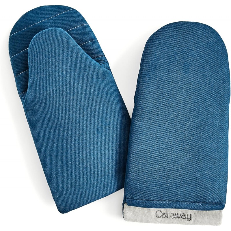 Caraway Oven Mitts - 100% Organic Cotton Oven Mitt - Double-Layer & Stain-Resistant Stitching - Safe Handling of Hot Kitchenware - Set of 2 - Navy