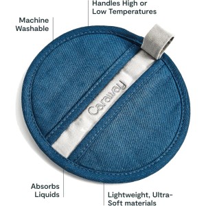 Caraway Pot Holders - 100% Organic Cotton Pot Holder - Double-Layer Stain Resistant Stitching - Resists High Heat & Low Cold Temperatures - Machine Washable - Navy