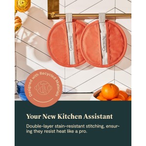 Caraway Pot Holders - 100% Organic Cotton Pot Holder - Double-Layer Stain Resistant Stitching - Resists High Heat & Low Cold Temperatures - Machine Washable - Perracotta