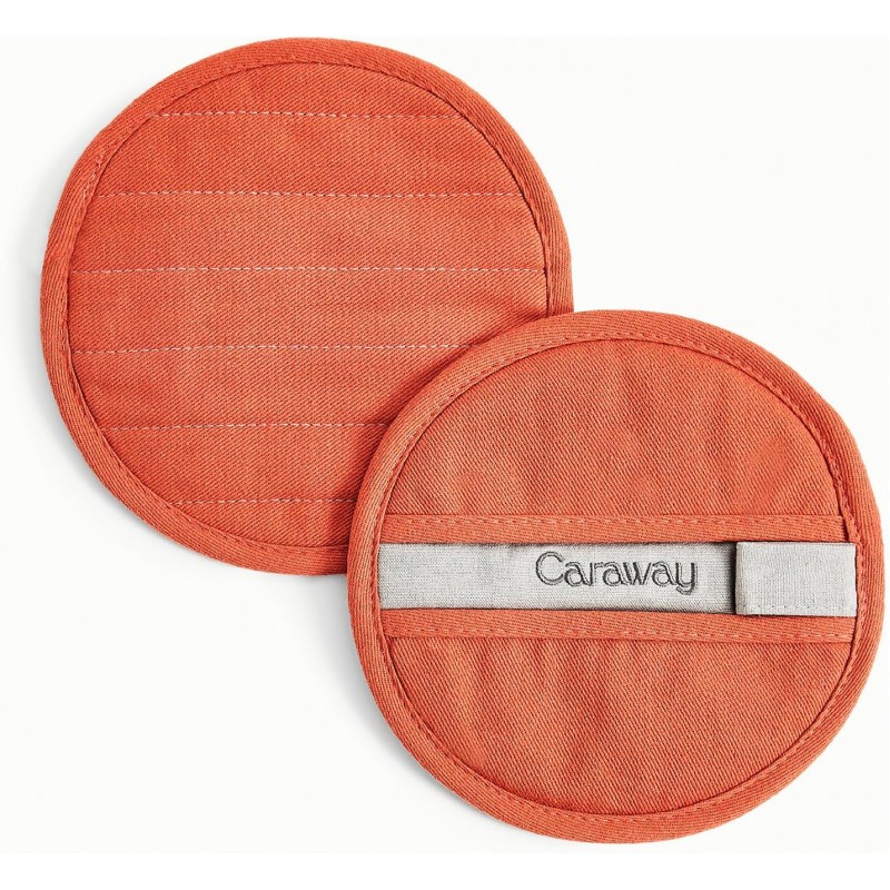 Caraway Pot Holders - 100% Organic Cotton Pot Holder - Double-Layer Stain Resistant Stitching - Resists High Heat & Low Cold Temperatures - Machine Washable - Perracotta