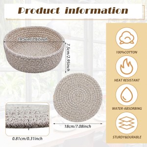 Mumufy 8 Pcs 7 Inch Cotton Trivets for Hot Dishes with Storage Basket Pot Holders Decorative Trivets for Hot Pots and Pans Pads Heat Resistant Plate Mat Table Protector for Kitchen Farmhouse Decor