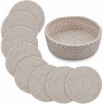 Mumufy 8 Pcs 7 Inch Cotton Trivets for Hot Dishes with Storage Basket Pot Holders Decorative Trivets for Hot Pots and Pans Pads Heat Resistant Plate Mat Table Protector for Kitchen Farmhouse Decor