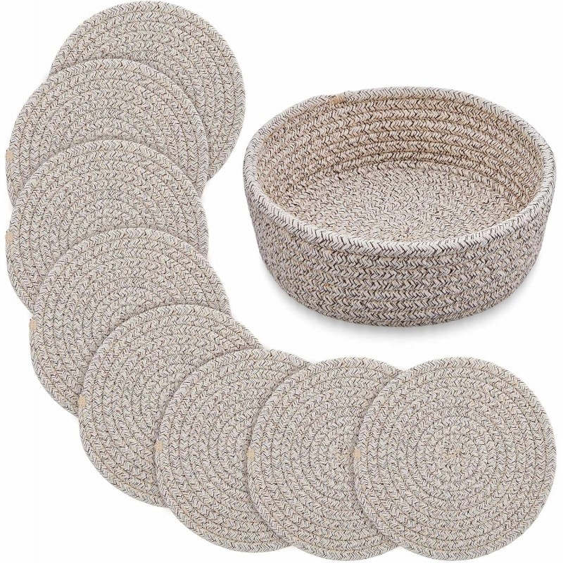Mumufy 8 Pcs 7 Inch Cotton Trivets for Hot Dishes with Storage Basket Pot Holders Decorative Trivets for Hot Pots and Pans Pads Heat Resistant Plate Mat Table Protector for Kitchen Farmhouse Decor