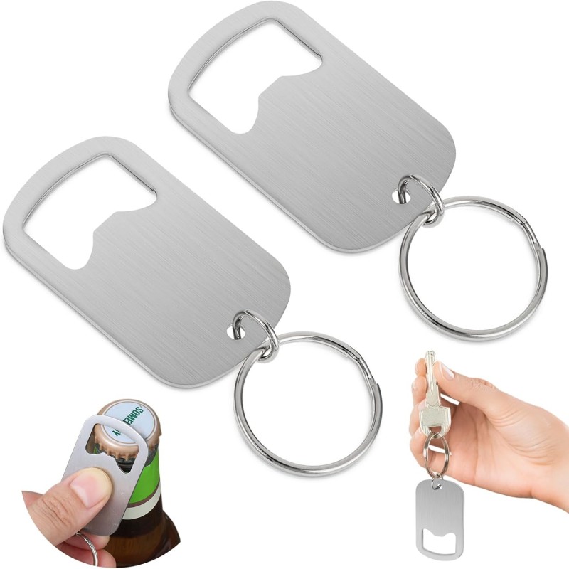 Ouligay 2Pcs Bottle Opener Keychain, Stainless Steel Flat Bottle Opener, Beer Bottle Cap Opener for Beverage Can, Bartender Bottle Opener for Bar Kitchen Restaurant Party Supplies Men Women