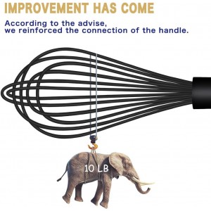 Dishwasher Safe Silicone Whisk, Sealed Waterproof Design Set of 3, Professional Kitchen Whisks for Cooking Non-Scratch, Silicone & Stainless Steel Whisk, Heat Resistant Balloon Egg Beater, Black