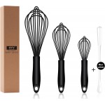 Dishwasher Safe Silicone Whisk, Sealed Waterproof Design Set of 3, Professional Kitchen Whisks for Cooking Non-Scratch, Silicone & Stainless Steel Whisk, Heat Resistant Balloon Egg Beater, Black