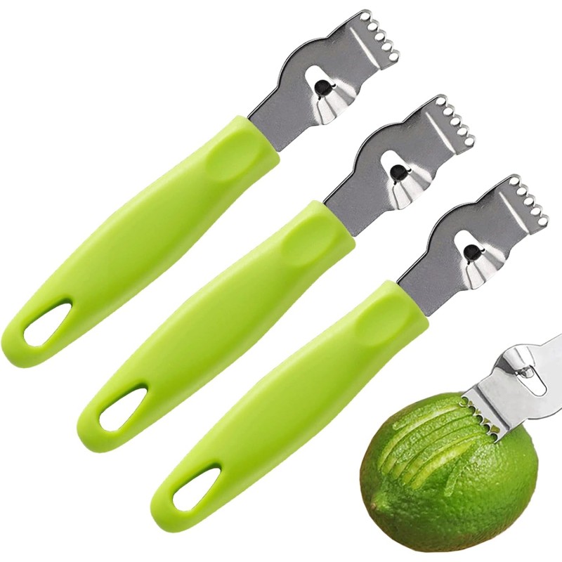 3Pcs Lemon Zester Tool Citrus Peeler Zester Grater with Plastic Handle Stainless Steel Fruit Grater Peeling Knife Multipurpose Kitchen Gadgets Bar Accessories