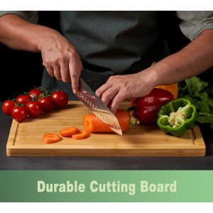 Bamboo Cutting Board for Kitchen, 18" Large Wood Charcuterie Cheese Board, Wooden Chopping Block with Side Handles and Juice Grooves