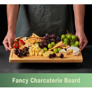 Bamboo Cutting Board for Kitchen, 18" Large Wood Charcuterie Cheese Board, Wooden Chopping Block with Side Handles and Juice Grooves