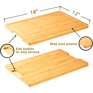 Bamboo Cutting Board for Kitchen, 18" Large Wood Charcuterie Cheese Board, Wooden Chopping Block with Side Handles and Juice Grooves