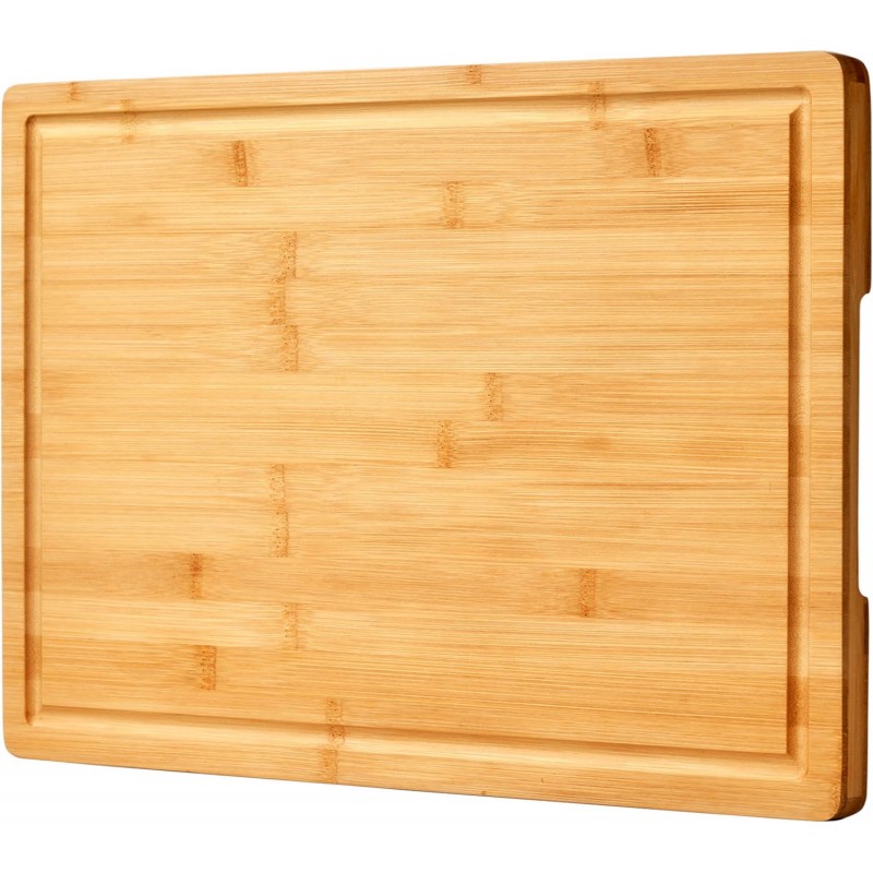 Bamboo Cutting Board for Kitchen, 18" Large Wood Charcuterie Cheese Board, Wooden Chopping Block with Side Handles and Juice Grooves