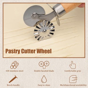 Pastry Cutter Double Wheel - Exquisite Wooden Handle, Perfect for Pasta, Pizza, Ravioli, Cookie -Cheese Slicers Enhance Your Culinary Artistry