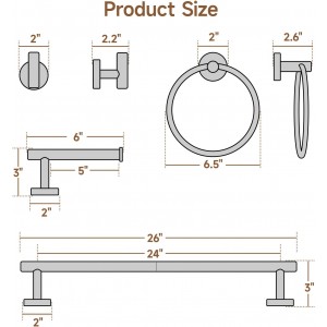 USHOWER Matte Black Bathroom Hardware Set, Modern 24-Inch Towel Bar Set Wall Mounted, Durable SUS304 Stainless Steel Bathroom Accessories Set, 4-Piece