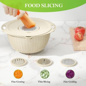 4-1 Colander with Bowl Set - Rotatable Strainers for Kitchen, Food Strainers and Colanders, Funny Presents for Women, Fruit Cleaner, Veggie Wash, Aesthetic Kitchen Gadget Essentials - Beige