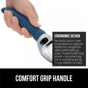 GORILLA GRIP BPA-Free Heavy Duty Ice Cream Scoop, Comfortable Ergonomic Handle, Professional Grade Scooper for Perfect Round Scoops, Spoon Frozen Hard Gelato, Sorbet, Cookie Dough, Kitchen Tool, Blue