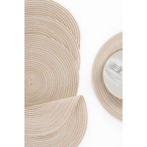 Floroom 15 Inch Round Braided Placemats Set of 4, Washable Heat Resistant Cotton Polyester Circle Place Mats for Kitchen Dining Table - Canvas Beige