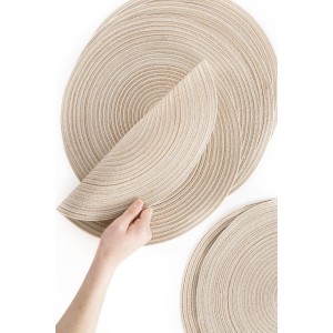 Floroom 15 Inch Round Braided Placemats Set of 4, Washable Heat Resistant Cotton Polyester Circle Place Mats for Kitchen Dining Table - Canvas Beige