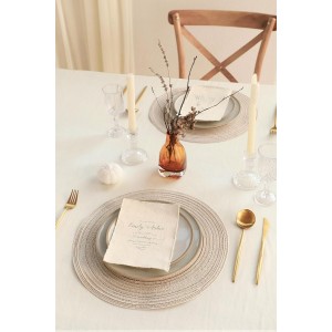 Floroom 15 Inch Round Braided Placemats Set of 4, Washable Heat Resistant Cotton Polyester Circle Place Mats for Kitchen Dining Table - Canvas Beige