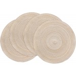 Floroom 15 Inch Round Braided Placemats Set of 4, Washable Heat Resistant Cotton Polyester Circle Place Mats for Kitchen Dining Table - Canvas Beige