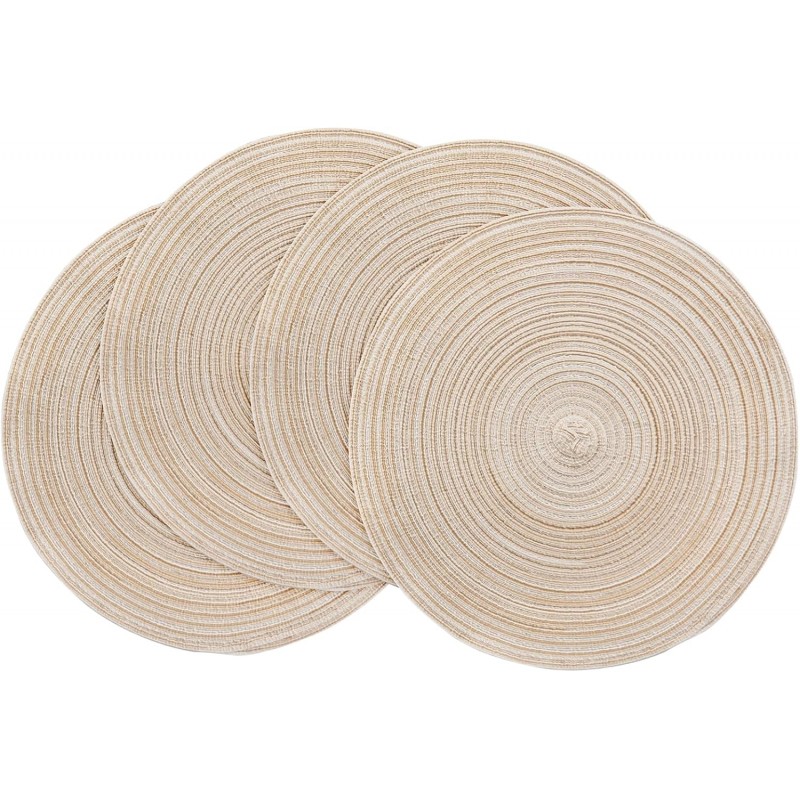 Floroom 15 Inch Round Braided Placemats Set of 4, Washable Heat Resistant Cotton Polyester Circle Place Mats for Kitchen Dining Table - Canvas Beige