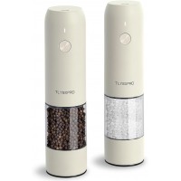 Electric Salt and Pepper Grinder Set, USB Rechargeable, Automatic Salt and Pepper Mill Grinder with Adjustable Coarseness, Electric Salt Shakers, LED Light, Refillable (2 Packs, Buttercream)
