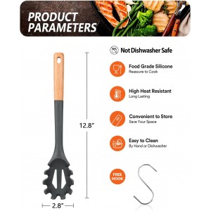 Silicone Pasta Fork, Kitchen Heat Resistant Noodle Spoon Server, BPA Free Spaghetti Strainer,12.8 inch (Grey)