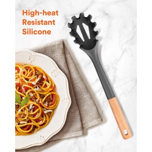 Silicone Pasta Fork, Kitchen Heat Resistant Noodle Spoon Server, BPA Free Spaghetti Strainer,12.8 inch (Grey)